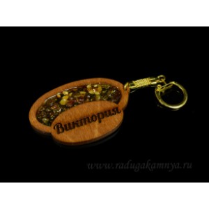 Брелок именной из дерева с янтарём "Виктория", 71*48мм