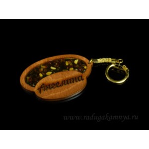 Брелок именной из дерева с янтарём "Ангелина", 71*48мм