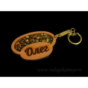 Брелок именной из дерева с янтарём "Олег", 71*48мм