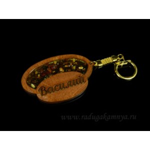 Брелок именной из дерева с янтарём "Василий", 71*48мм