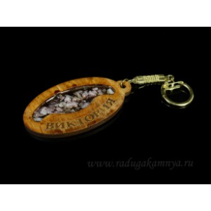 Брелок именной из дерева с розовым кварцем "Виктория", 78*44мм.