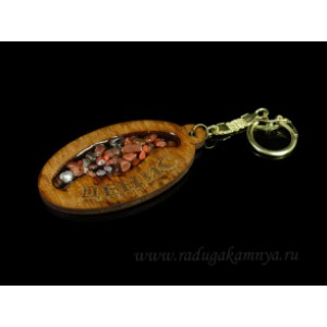 Брелок именной из дерева с сердоликом "Денис", 78*44мм.