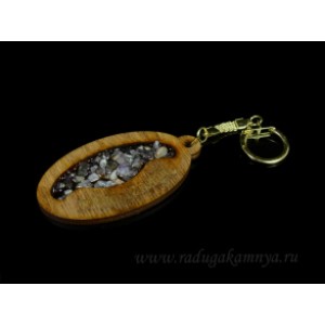 Брелок именной из дерева с аметистом "Леонид", 78*44мм.