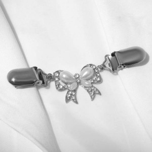 Зажим для кардигана "Бантик", цвет белый, цвет серебристый