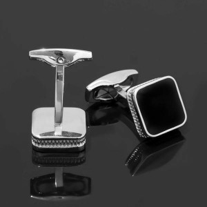 Запонки "Квадрат" классический, цвет чёрный, цвет серебристый