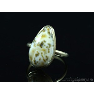 Кольцо агат моховой " Капля " 13*21мм