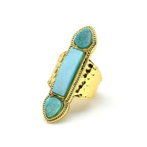 Кольцо "Великолепный Век"с друзами агата в золотистом металле цвет голубой.