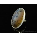 Кольцо с агатом моховым в посеребрении овал  25*40мм