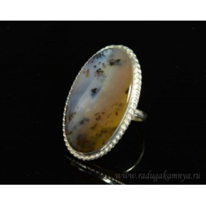 Кольцо с агатом моховым в посеребрении овал  25*40мм