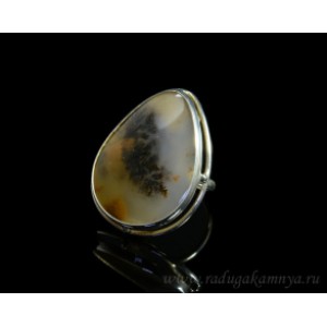 Кольцо с агатом моховым в посеребрении 27*33мм
