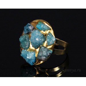 Кольцо с агатом (тонир.) овал цвет голубой 25*30мм