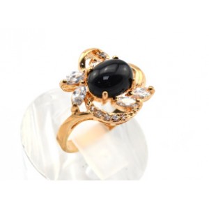 Кольцо позолоченное агат и стразы