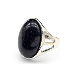 Кольцо с авантюрином синим овал 21*28мм (иск.)