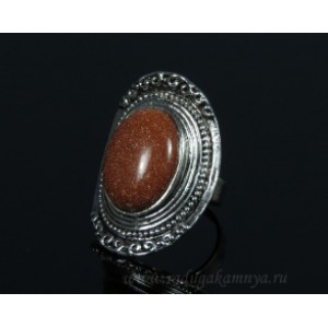 Кольцо с авантюрином 26*37мм в ювелирном сплаве (иск.)
