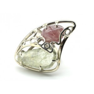 Кольцо с аквамарином и турмалином 23*35мм