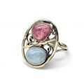 Кольцо с турмалином и аквамарином 20*26мм