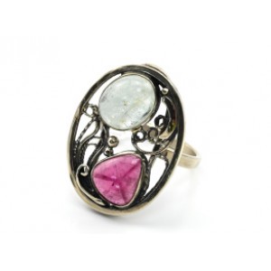 Кольцо турмалин с аквамарином 21*27мм