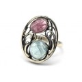 Кольцо турмалин с аквамарином 22*27мм.