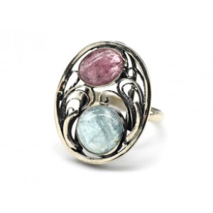 Кольцо турмалин с аквамарином 22*27мм.