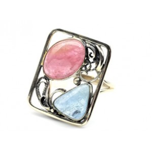 Кольцо турмалин и аквамарин 20*26мм. Кольцо турмалин и аквамарин 20*26мм.