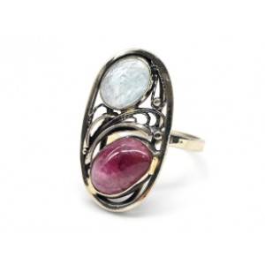 Кольцо турмалин с аквамарином 17*30мм. Кольцо турмалин с аквамарином 17*30мм.