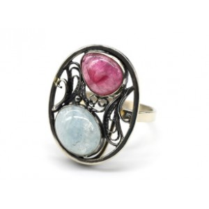 Кольцо турмалин с аквамарином 22*27мм