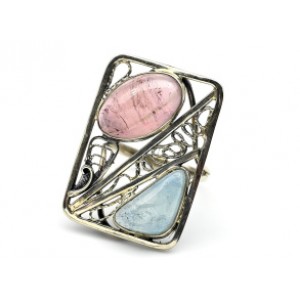 Кольцо турмалин и аквамарин 22*31мм.