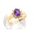 Кольцо позолота с аметистом и стразами  "Овал"