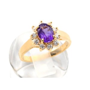 Кольцо позолота с аметистом и стразами  "Овал"
