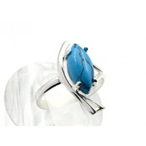 Кольцо С 925 с бирюзой (имитация) "рыбка" 8*20мм , 2,25гр (иск.)