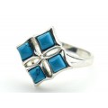 Кольцо С 925 с бирюзой (имитация) ромб 18мм , 3,48гр (иск.)