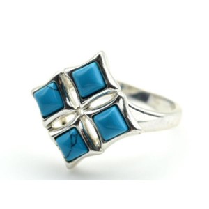 Кольцо С 925 с бирюзой (имитация) ромб 18мм , 3,48гр (иск.)
