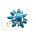Кольцо С 925 с бирюзой (имитация) цветок 22*24мм , 6,27гр (иск.)