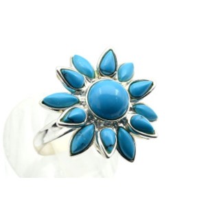 Кольцо С 925 с бирюзой (имитация) цветок 22*24мм , 6,27гр (иск.)