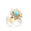 Кольцо с позолотой бирюза (имитация) в стразах,  (иск.)