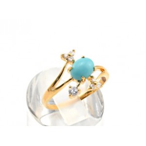 Кольцо с позолотой бирюза (имитация) и стразы "Веточка",  (иск.)