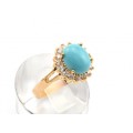 Кольцо с позолотой бирюза (имитация) и стразы,  (иск.)