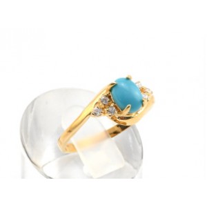 Кольцо женское с бирюзой (имитация) со стразами по бокам,  (иск.)