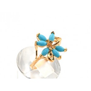 Кольцо позолота с бирюзой (имитация) и стразами "Шесть камней",  (иск.)