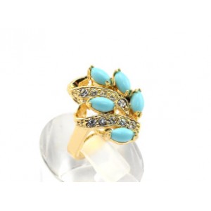 Кольцо позолоченное с бирюзой (имитация) "Волна",  (иск.)