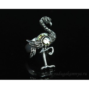 Кольцо с перламутром гелиотис "Фламинго" 25*40мм темный