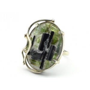 Кольцо турмалин и горный хрусталь 24*32мм