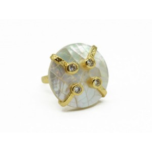 Кольцо с перламутром круг 25мм цвет белый