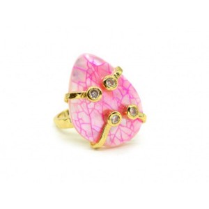 Кольцо с перламутром капля 23*30мм цвет розовый