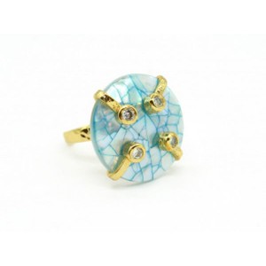 Кольцо с перламутром круг 25мм цвет голубой