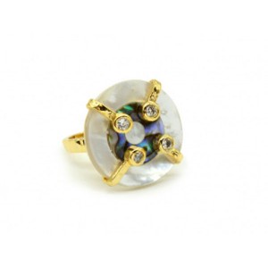 Кольцо с перламутром круг 25мм цвет белый