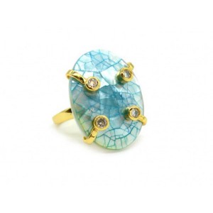 Кольцо с перламутром овал 20*30мм цвет голубой