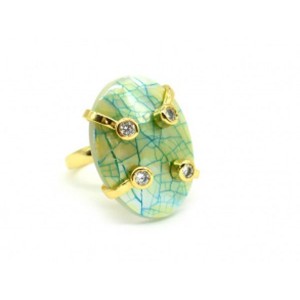 Кольцо с перламутром овал 20*30мм цвет зеленый