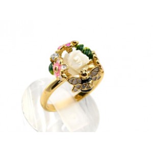 Кольцо цветок "Пчёлка" с перламутром