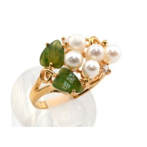 Кольцо женское с жемчугом и нефритом "Виноград"